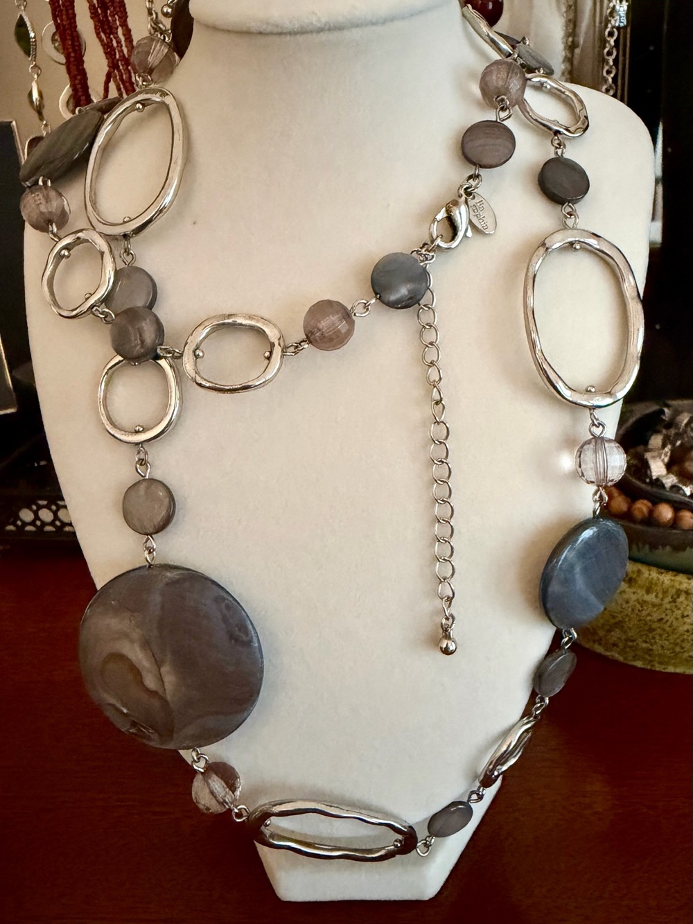 Lia Sophia Gray and Silver Mixed-Link Long Necklace